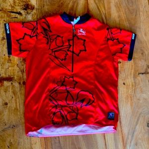 Cute red floral womens small Giordana cycling Jersey.